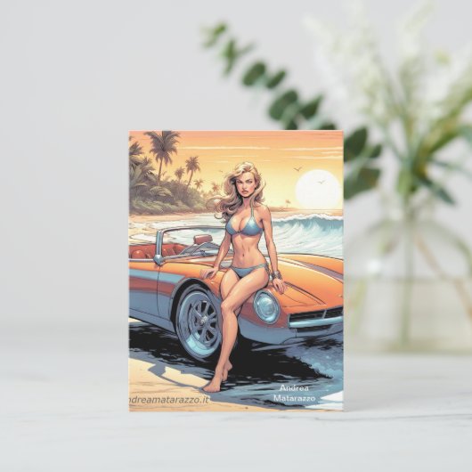 Mädchen mit Sportwagen Postkarte (Stehend Vorderseite)