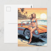 Mädchen mit Sportwagen Postkarte (Vorne/Hinten)