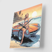 Mädchen mit Sportwagen Quadratische Wanduhr (Winkel)