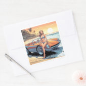 Mädchen mit Sportwagen Quadratischer Aufkleber (Umschlag)