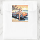 Mädchen mit Sportwagen Quadratischer Aufkleber (Tasche)