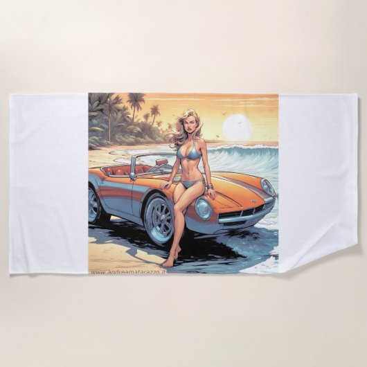 Mädchen mit Sportwagen Strandtuch (Vorderseite)