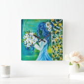 Mädchen mit Spring Bouquet Quadratische Wanduhr (Zuhause)