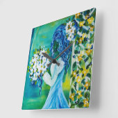 Mädchen mit Spring Bouquet Quadratische Wanduhr (Winkel)