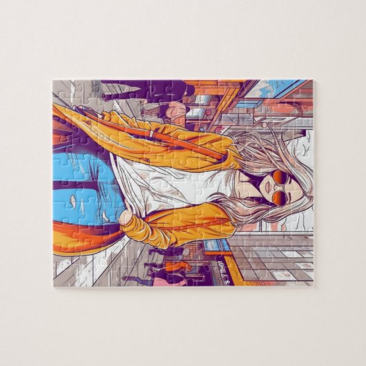 Mädchen mit Sunglass auf der Straße Puzzle (Horizontal)
