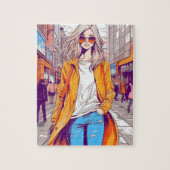 Mädchen mit Sunglass auf der Straße Puzzle (Vertikal)