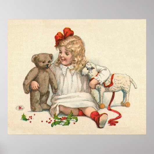 Mädchen mit Teddy und Lamm Poster (Vorne)