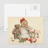 Mädchen mit Teddy und Lamm Postkarte (Vorne/Hinten)