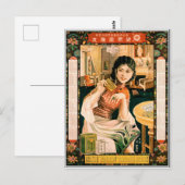 Mädchen mit Tee, Vintager japanischer Kalender und Postkarte (Vorne/Hinten)