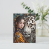 Mädchen mit Tiger Chinesischer Zodiac Art Postkarte (Stehend Vorderseite)