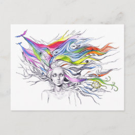 Mädchen mit Träumen in ihrem Haar Surreal Fantasy  Postkarte