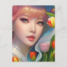 Mädchen mit Tulpen, Postkarte für Postübergabe