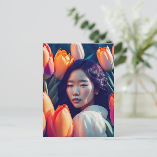 Mädchen mit Tulpen, Postkarte für Postübergabe (Stehend Vorderseite)