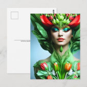 Mädchen mit Tulpen, Postkarte für Postübergabe (Vorne/Hinten)