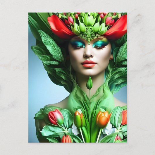 Mädchen mit Tulpen, Postkarte für Postübergabe (Vorderseite)