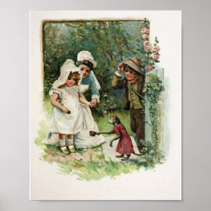 Mädchen mit Vintagem Affen Poster
