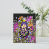 Mädchen mit violettem Haar im Gartenpool schwarz Postkarte (Stehend Vorderseite)