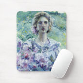 Mädchen mit violetten Blumen (von Robert Reid) Mousepad (Mit Mouse)