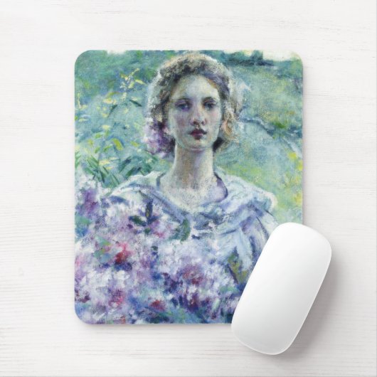 Mädchen mit violetten Blumen (von Robert Reid) Mousepad (Mit Mouse)