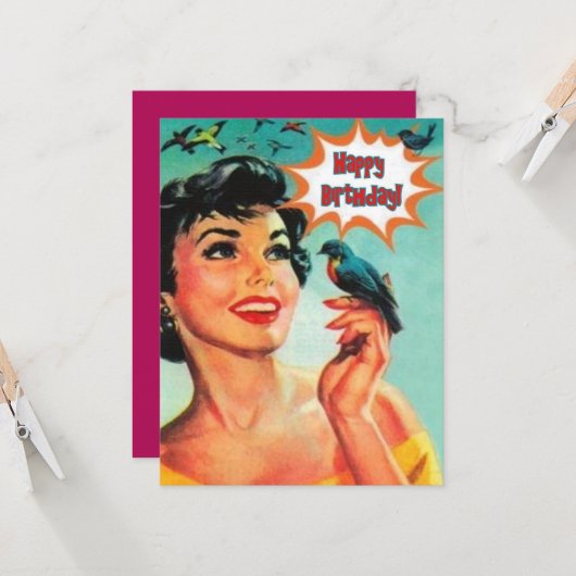 Mädchen mit Vogelfreude zum Geburtstag Karte (Vorderseite/Rückseite Beispiel)