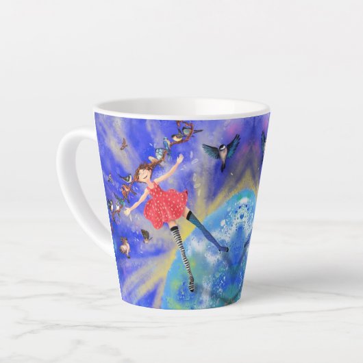 Mädchen mit Vögeln Latte Tasse Spring - Malerei (Linke Ecke)