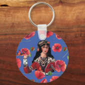 Mädchen mit Vögeln und Roter Blume Schlüsselanhänger (Vorderseite)