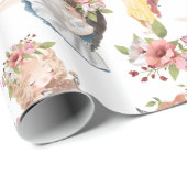 Mädchen mit Waldtiermuster für Kinder  Geschenkpapier (Rolleneckpunkt)