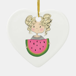 Mädchen mit Wassermelone Keramikornament