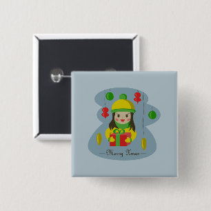 Mädchen mit Weihnachts-Geschenkboxen Button