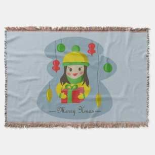 Mädchen mit Weihnachts-Geschenkboxen Decke