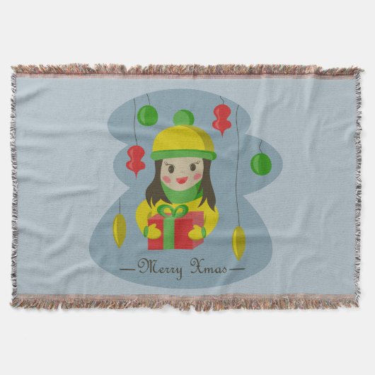Mädchen mit Weihnachts-Geschenkboxen Decke (Vorderseite)
