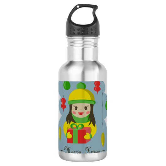 Mädchen mit Weihnachts-Geschenkboxen Edelstahlflasche (Vorderseite)