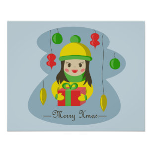 Mädchen mit Weihnachts-Geschenkboxen Fotodruck