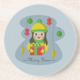 Mädchen mit Weihnachts-Geschenkboxen Getränkeuntersetzer
