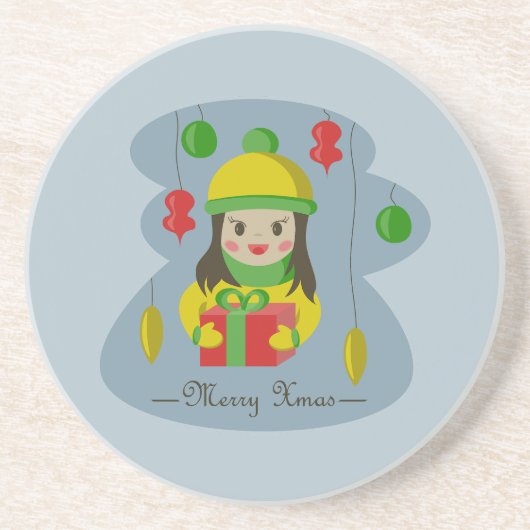 Mädchen mit Weihnachts-Geschenkboxen Getränkeuntersetzer (Vorne)