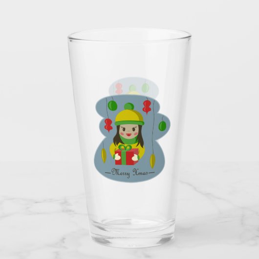 Mädchen mit Weihnachts-Geschenkboxen Glas (Vorderseite)