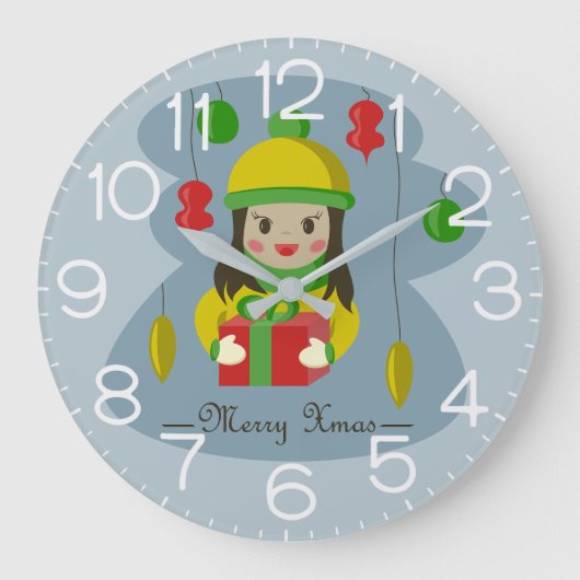 Mädchen mit Weihnachts-Geschenkboxen Große Wanduhr (Vorderseite)