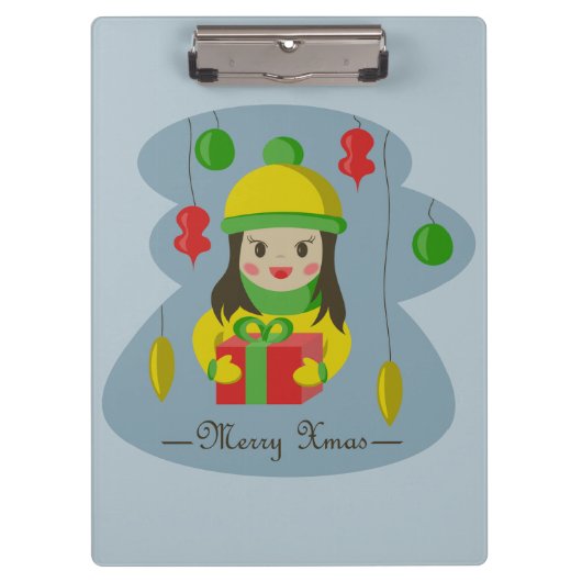Mädchen mit Weihnachts-Geschenkboxen Klemmbrett (Vorderseite)