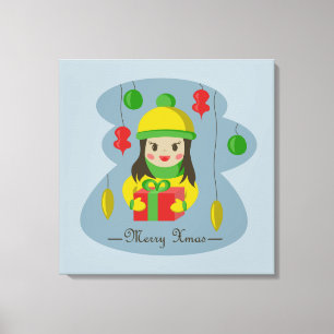 Mädchen mit Weihnachts-Geschenkboxen Leinwanddruck