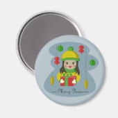 Mädchen mit Weihnachts-Geschenkboxen Magnet (Vorderseite/Rückseite)