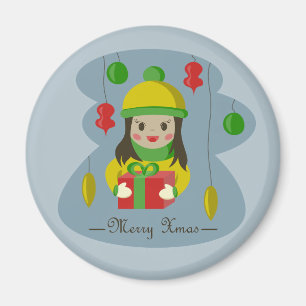 Mädchen mit Weihnachts-Geschenkboxen Magnet
