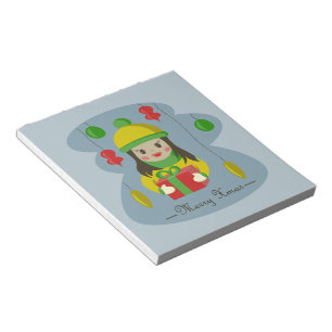Mädchen mit Weihnachts-Geschenkboxen Notizblock