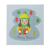 Mädchen mit Weihnachts-Geschenkboxen Notizblock (Vorderseite)