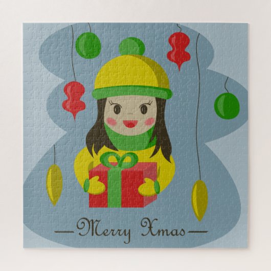 Mädchen mit Weihnachts-Geschenkboxen Puzzle (Vertikal)