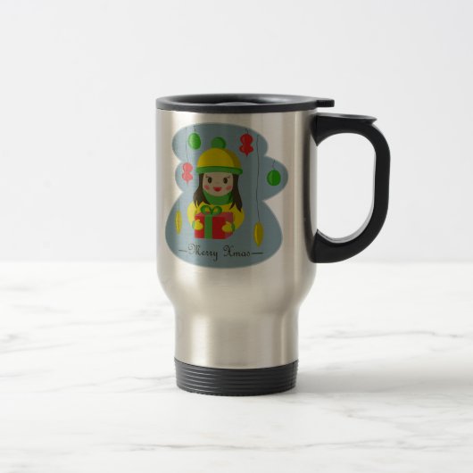 Mädchen mit Weihnachts-Geschenkboxen Reisebecher (Rechts)