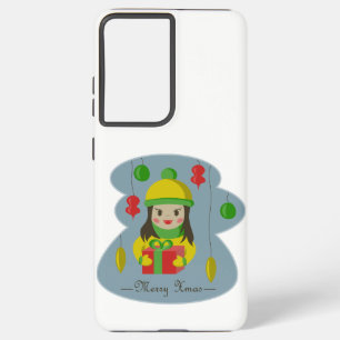 Mädchen mit Weihnachts-Geschenkboxen Samsung Galaxy Hülle