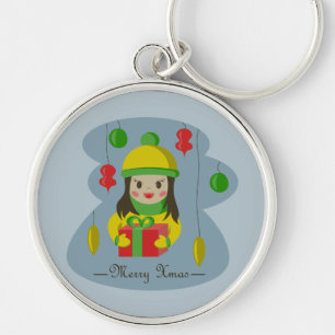 Mädchen mit Weihnachts-Geschenkboxen Schlüsselanhänger