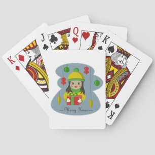 Mädchen mit Weihnachts-Geschenkboxen Spielkarten