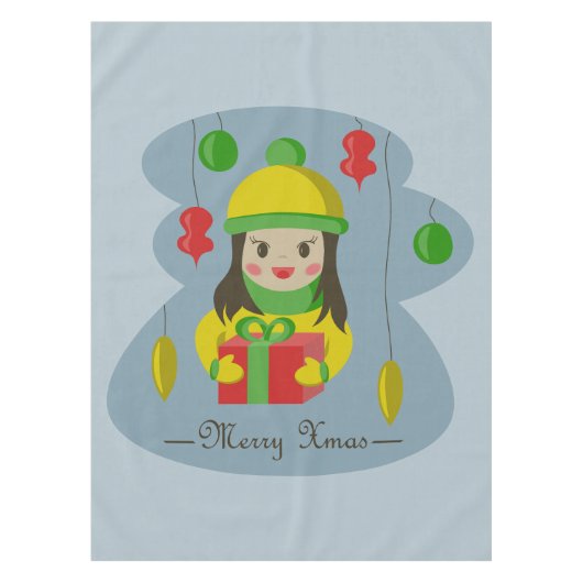 Mädchen mit Weihnachts-Geschenkboxen Tischdecke (Vorderseite)