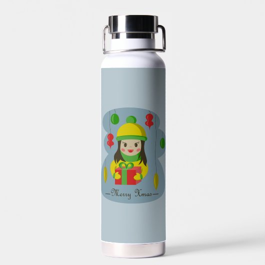 Mädchen mit Weihnachts-Geschenkboxen Trinkflasche (Rückseite)